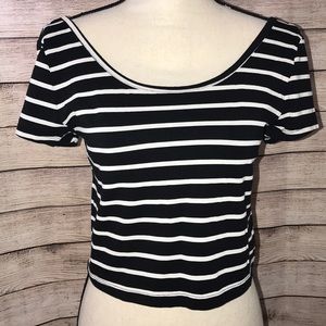 Large Mossimo Black white stripe crop top